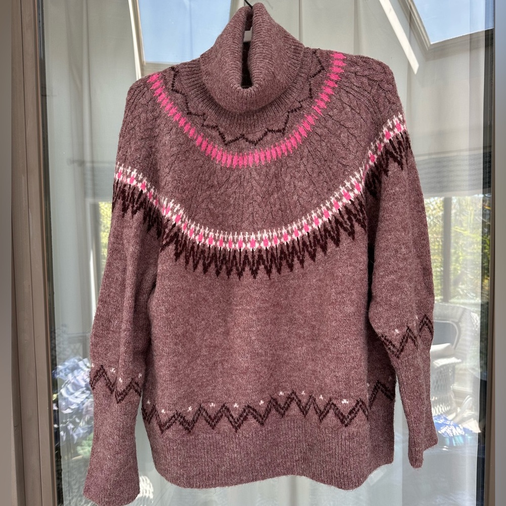 a new day Cowl Neck Sweater - Brown and Pink